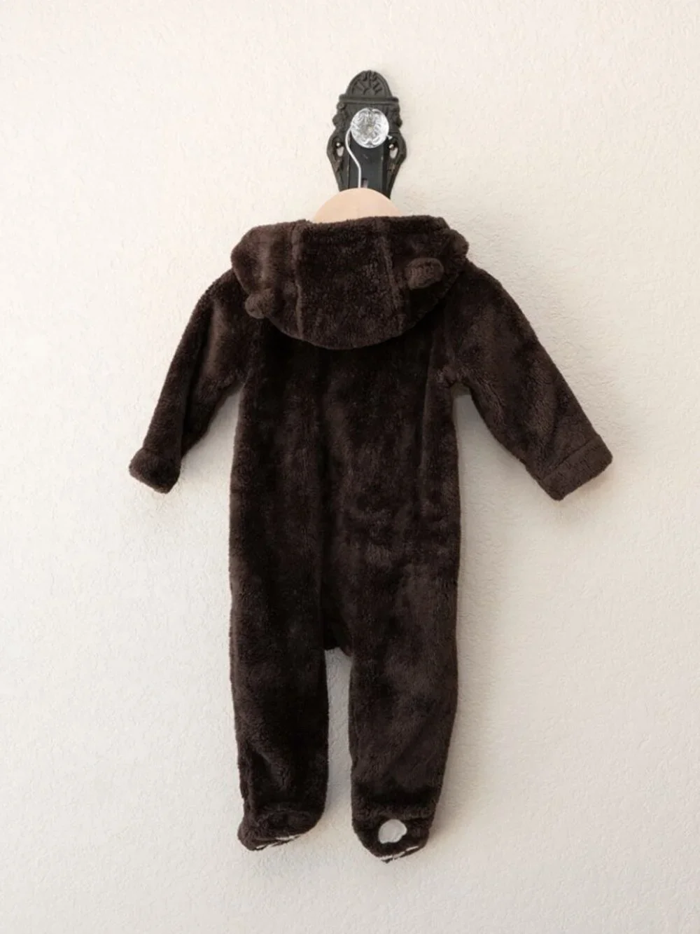 Baby Gap Bunting 6-12 Months Brown Bear Fleece Hooded Footed One Piece Suit
